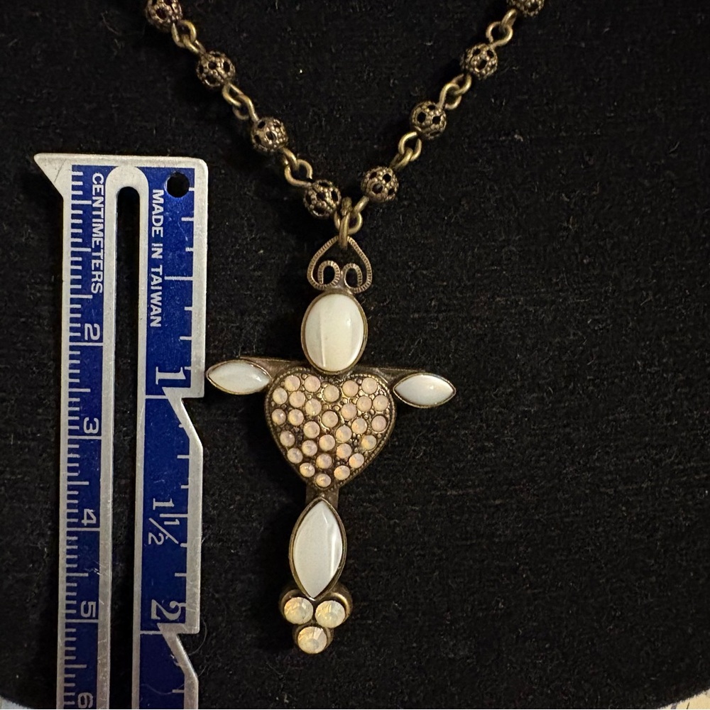 Vintage La Contessa by Mary Demarco Pearly Heart Cross Tudors Medieval necklace